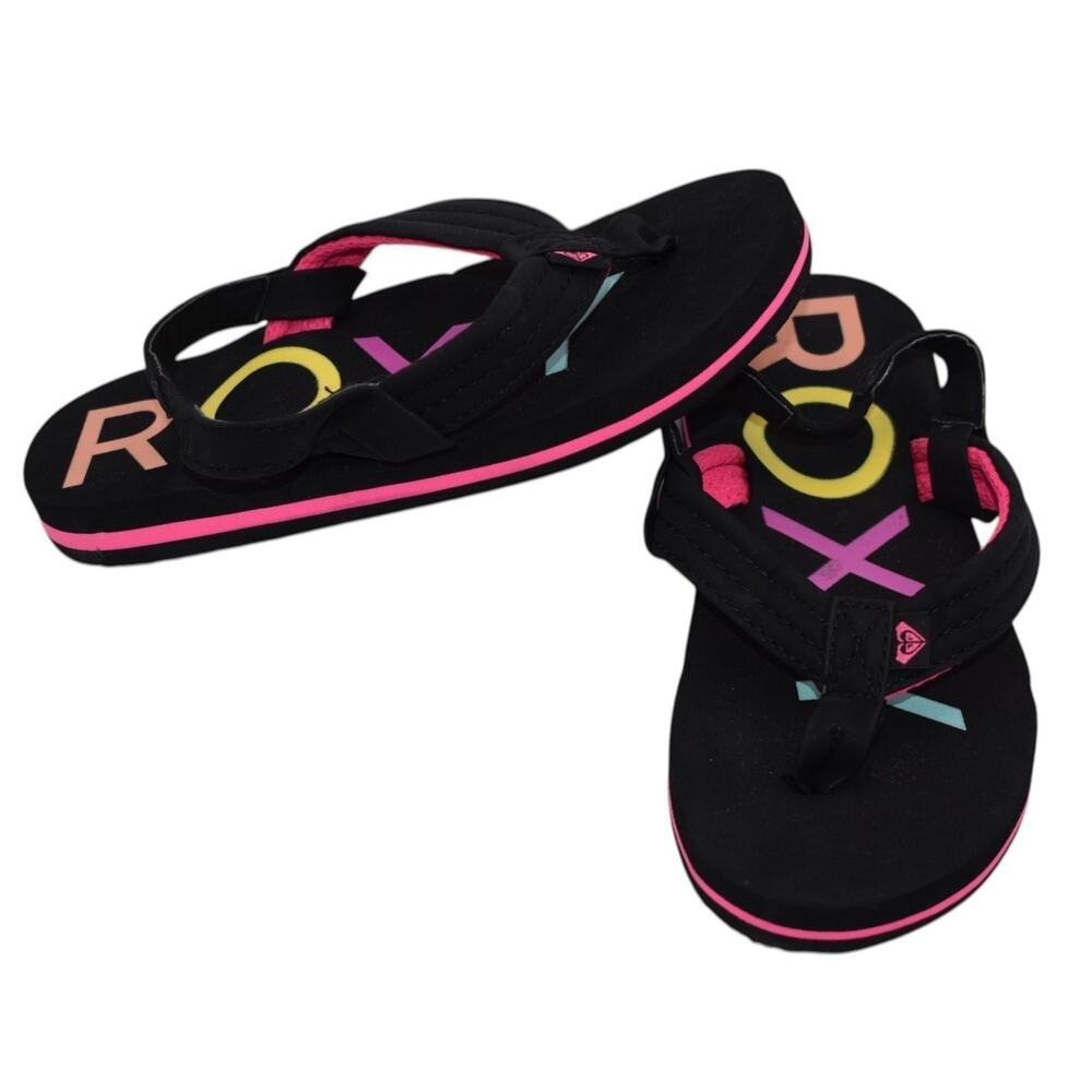 ROXY Vista 3 Point Thong Sandal Flip Flop Black & Pink Youth Kids Toddlers US 10